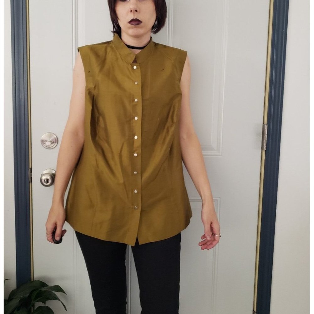 Y2K Gold/Green Silk Sleeveless Top‎